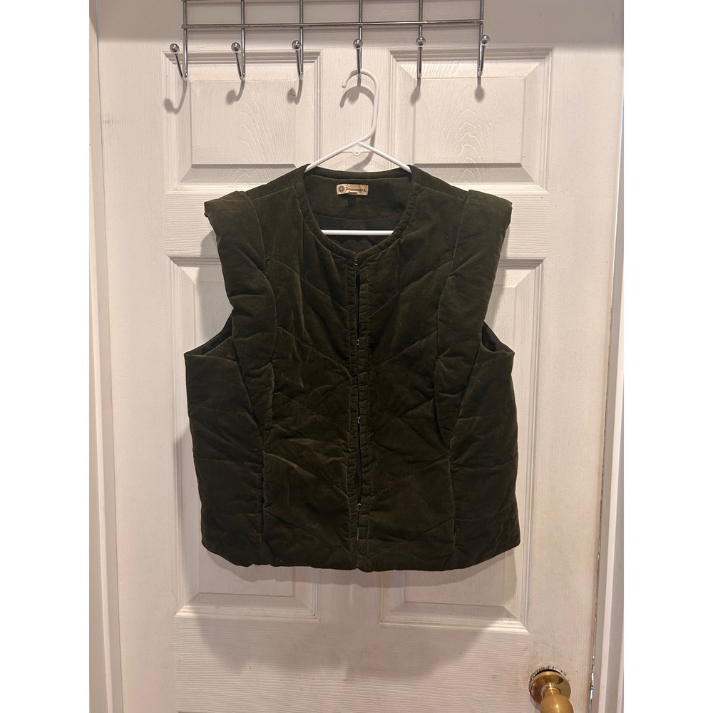 Democracy Womens Large Olive Green Quilted Velvet Puffer Vest Cottage Granola